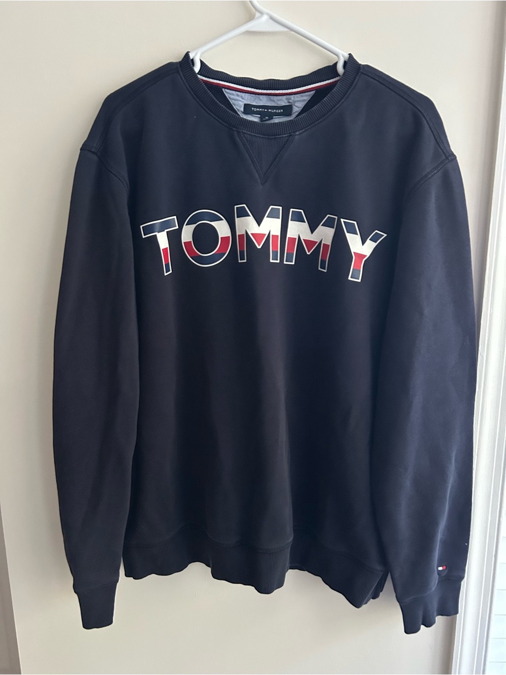Tommy Hilfiger Navy Crewneck Sweatshirt with Red & White Logo